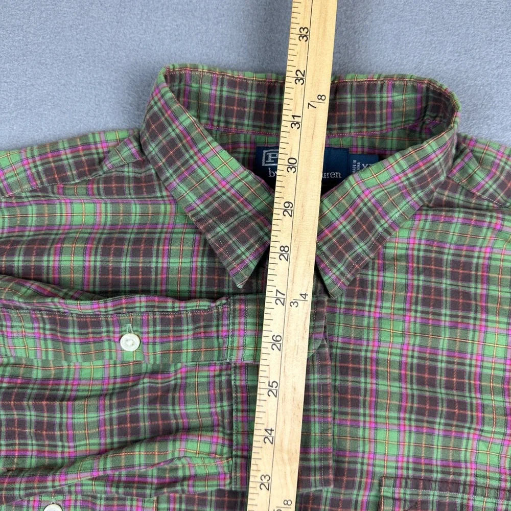 Polo Ralph Lauren Whitfield Classic Fit Green Purple Plaid Cotton Shirt Mens XL